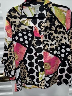 Multiples Pink Black & White Mixed Print Button-Front Top